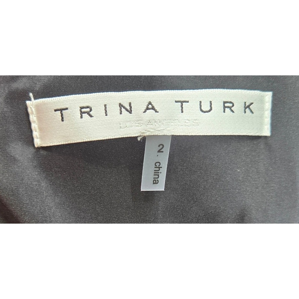 Trina Turk Black Metallic Floral Ruffle Hem Cocktail Dress Short Sleeve 2 LBD - Picture 7 of 10